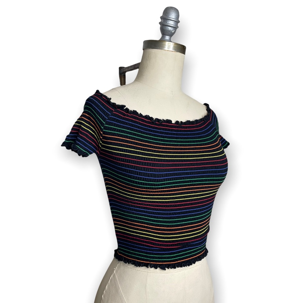 Heart & Hips Rainbow Striped Ruched Stretched Crop Top sz M
